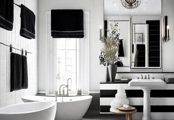 white and black bath towels 